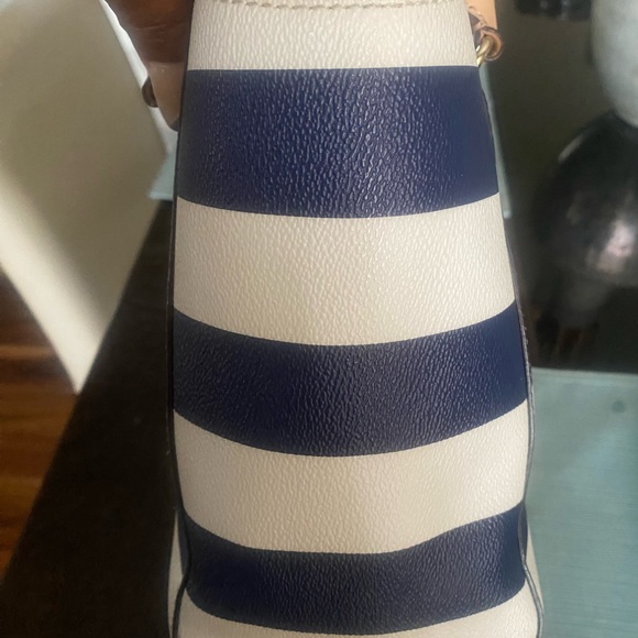 Kate Spade EUC Blue & Cream Camryn Wellesley Stripe Leather Satchel/Crossbody - Picture 5 of 9